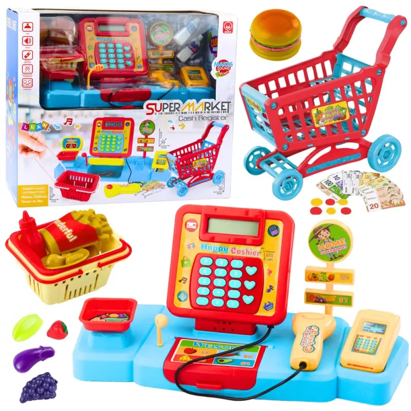 LEAN TOYS Shop Set Checkout Basket Food Products Lights Sounds Colorful