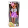 LEAN TOYS Leļļu meitene purpura kleitā ar garu brūnu matu ziedu sprādzi