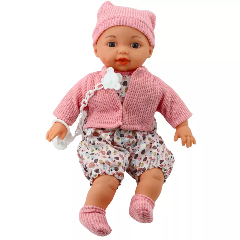 LEAN TOYS Bērnu lelles komplekts ar džemperi, cepuri, knupīti un ķēdīti, rozā, 40 cm