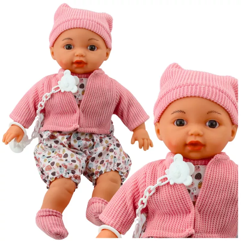 LEAN TOYS Bērnu lelles komplekts ar džemperi, cepuri, knupīti un ķēdīti, rozā, 40 cm