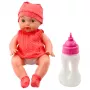 LEAN TOYS Bērnu lelle ar barošanas pudelīti rozā tērpā ar skaņu 30cm