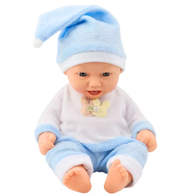 LEAN TOYS Bērnu lelle zilā pidžamā ar pomponu cepuri 30 cm