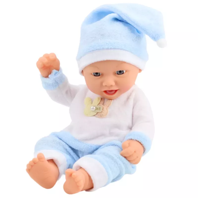 LEAN TOYS Bērnu lelle zilā pidžamā ar pomponu cepuri 30 cm