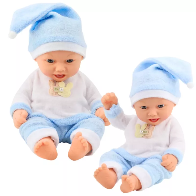 LEAN TOYS Bērnu lelle zilā pidžamā ar pomponu cepuri 30 cm