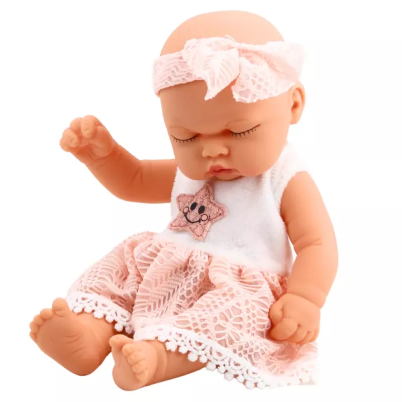 LEAN TOYS Sleeping Baby Doll Pink Lace Dress with Star Headband