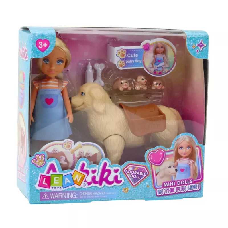 LEAN TOYS Ankiki Mini lelle ar komplektu ar somu kucēniem kaulu
