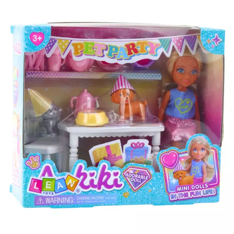LEAN TOYS Birthday Set Doll Animals Dog Cat Table Accessories