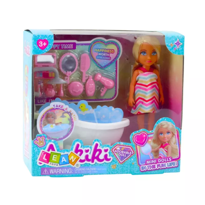 LEAN TOYS Ankiki Mini Doll Set with Bathtub and Care Accessories