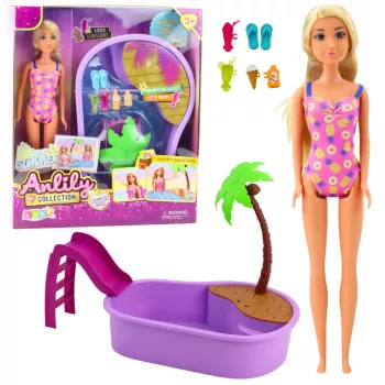 LEAN TOYS Anlily Doll Set On The Beach Pool Palm Tree Accessories 8 pcs