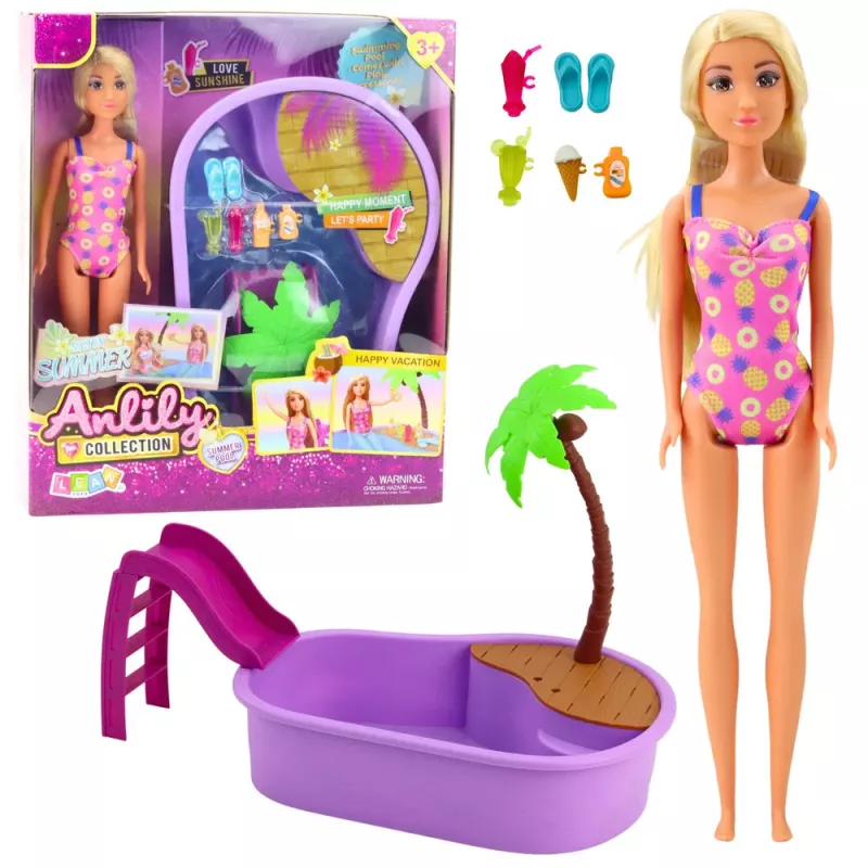 LEAN TOYS Anlily Doll Set On The Beach Pool Palm Tree Accessories 8 pcs