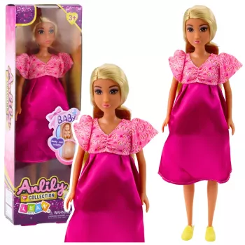 LEAN TOYS Anlily Grūtnieces lelle Rozā satīna kleita Gari mati