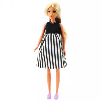 LEAN TOYS Anlily Grūtnieces lelle melnbaltā svītrainā kleitā ar mazuli