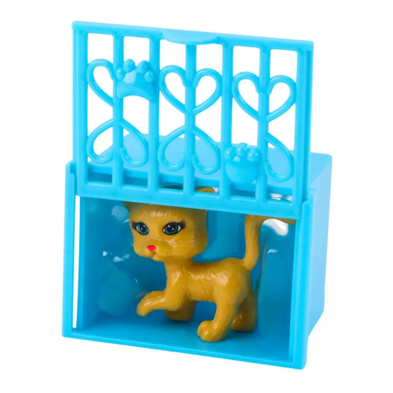 LEAN TOYS Mini lelle ar aksesuāriem Kaķa ratiņi Rozā leļļu komplekts