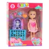 LEAN TOYS Mini lelle ar aksesuāriem Kaķa ratiņi Rozā leļļu komplekts