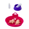 LEAN TOYS Mini leļļu komplekts ar diviem kucēniem, gultu, bļodu, pudelīti
