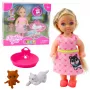LEAN TOYS Mini leļļu komplekts ar suņa un kaķēna gultu un barības bļodu