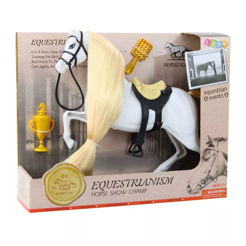 LEAN TOYS Zirgs ar garām krēpēm Seglu Krūzes Birstes Piederumi Balts