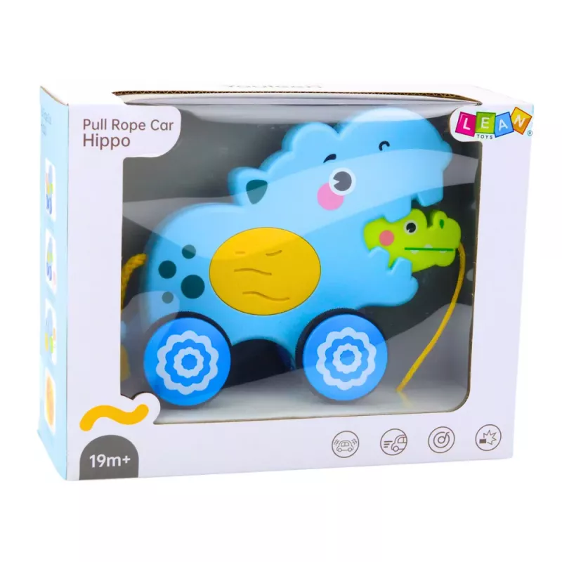 LEAN TOYS Nīlzirgs velkamā rotaļlieta mazuļiem ar skaņām, zila