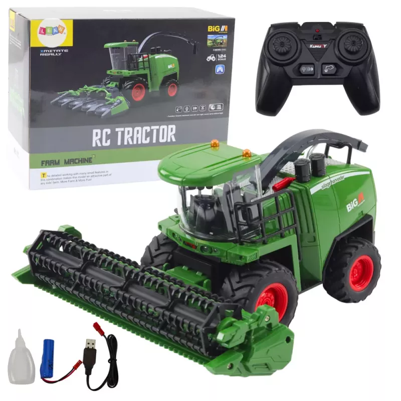 LEAN TOYS lauksaimniecības kombains ar graudu un kukurūzas ražas novācēju, tālvadības RC 1:24