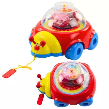 LEAN TOYS Ladybug Ride-on Pull Toy With Balls And Clock Colorful