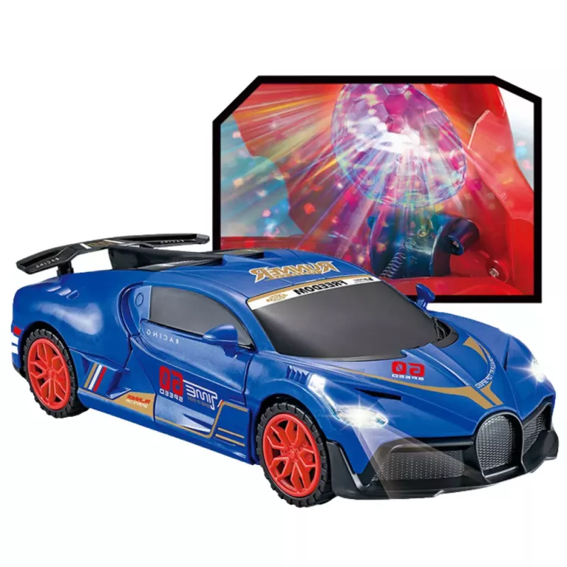 LEAN TOYS Sporta auto ar šķēršļu sensoru LED bumba 360° rotācija gaismas skaņa zils