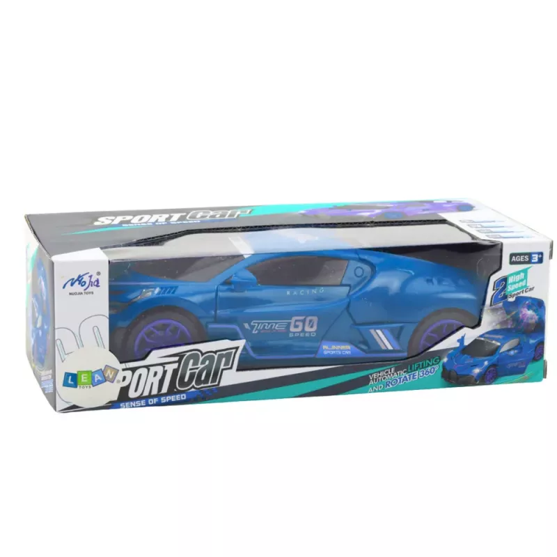 LEAN TOYS Sporta auto ar šķēršļu sensoru LED bumba 360° rotācija gaismas skaņa zils