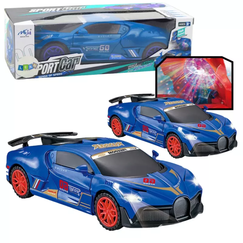LEAN TOYS Sporta auto ar šķēršļu sensoru LED bumba 360° rotācija gaismas skaņa zils