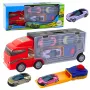 LEAN TOYS Kravas automašīna ar garāžu un automašīnu palaidēju 3 gab. Sarkana