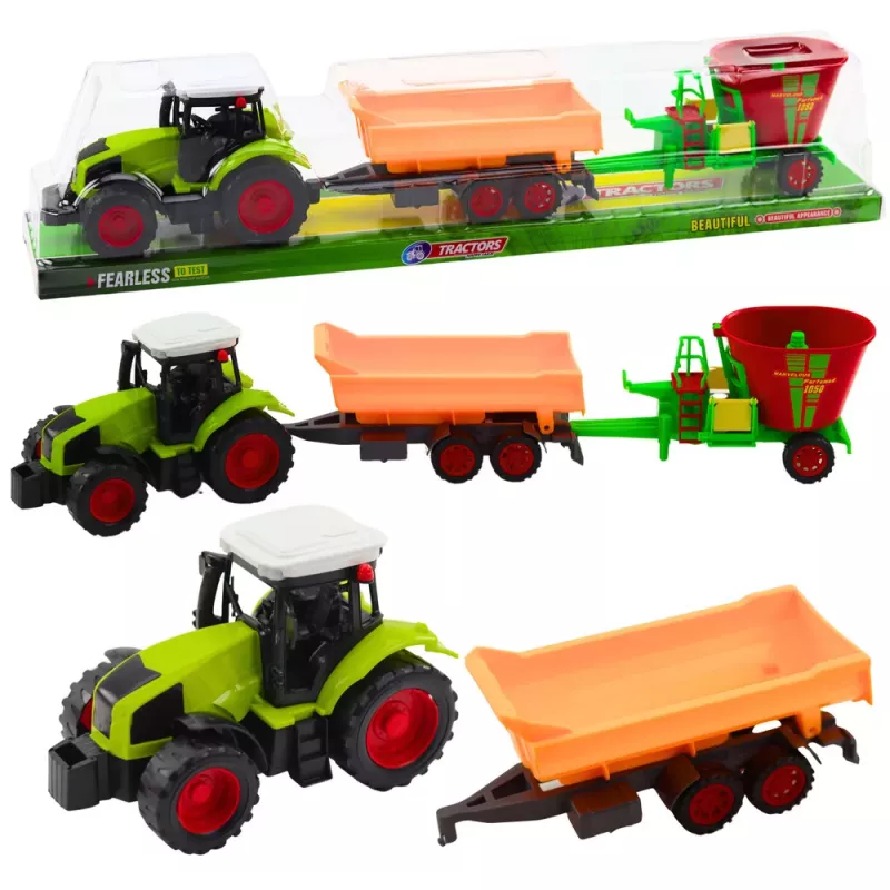 LEAN TOYS Lauksaimniecības traktora ar piekabi un pašizgāzēju komplekts