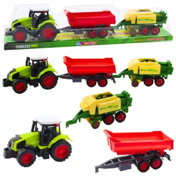 LEAN TOYS Lauksaimniecības traktora, piekabes un preses komplekts