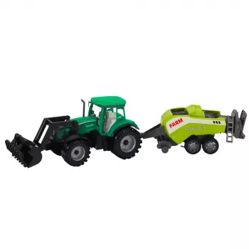 LEAN TOYS Traktors ar iekrāvēju un lauksaimniecības presi, zaļš