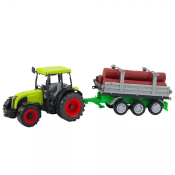 LEAN TOYS Zaļš lauksaimniecības traktors ar piekabi baļķiem 47cm