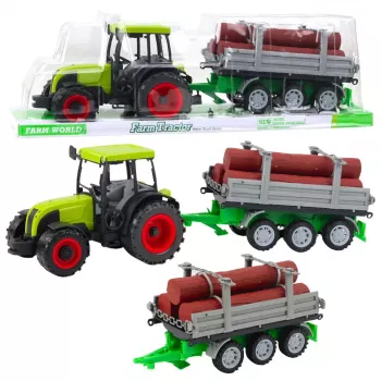 LEAN TOYS Zaļš lauksaimniecības traktors ar piekabi baļķiem 47cm