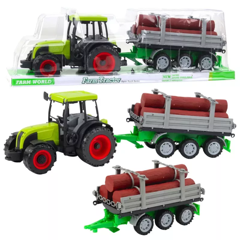 LEAN TOYS Zaļš lauksaimniecības traktors ar piekabi baļķiem 47cm
