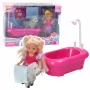 LEAN TOYS Mini leļļu komplekts ar vannu un baltu suni rozā