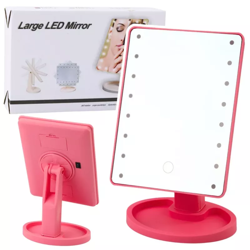 LEAN TOYS Cosmetic Mirror 16 LED Diodes With Stand Adjustable Pink
