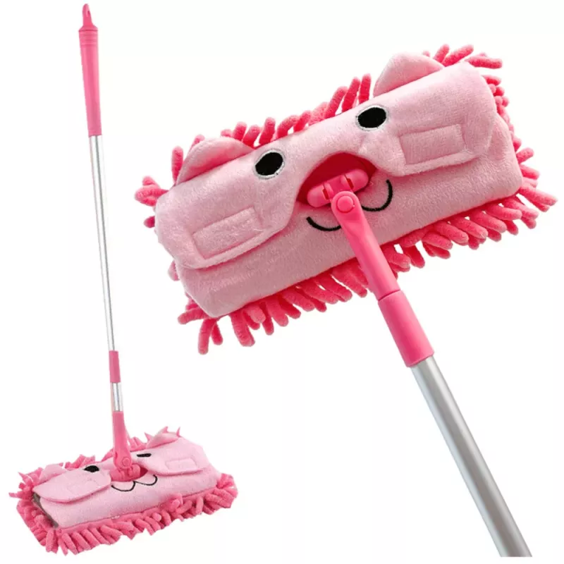 LEAN TOYS Bērnu mops ar teleskopisku rokturi Animal Pink