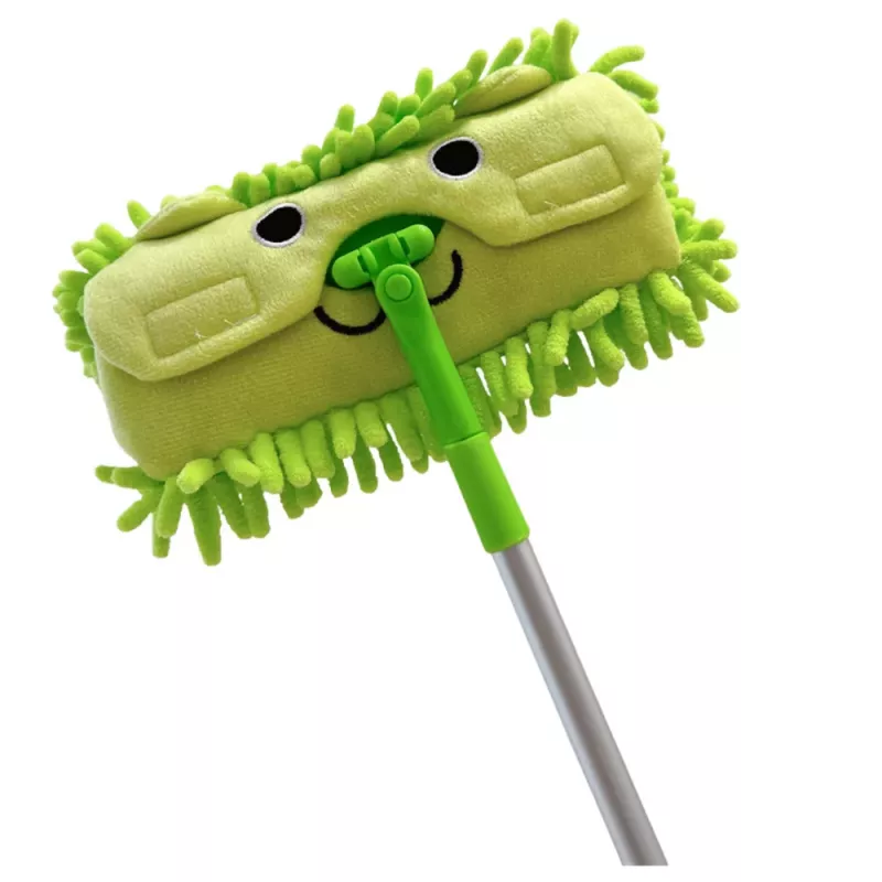 LEAN TOYS Bērnu mops ar teleskopisku rokturi Animal Green