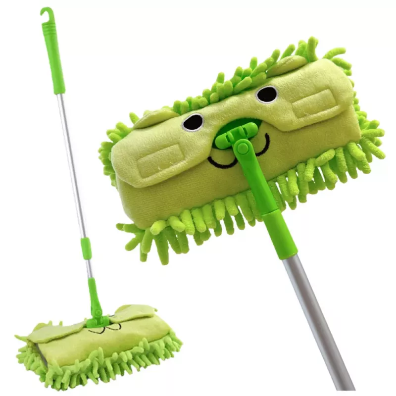 LEAN TOYS Bērnu mops ar teleskopisku rokturi Animal Green