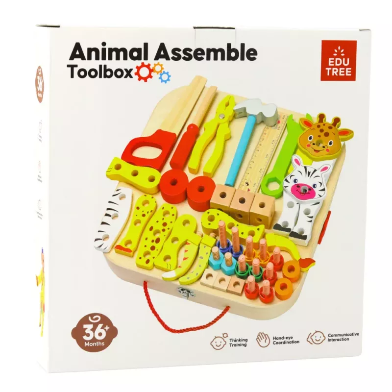 LEAN TOYS Koka amatniecības komplekts Dzīvnieki salikšanai čemodānā 59gab.