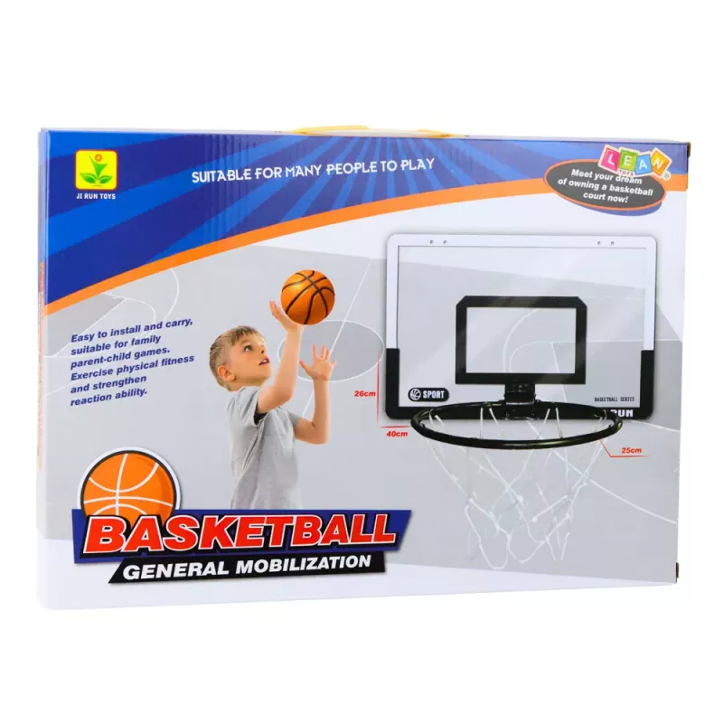 LEAN TOYS Basketbola komplekts ar aizmugures dēli, vairogu, stīpu, bumbu un sūkni