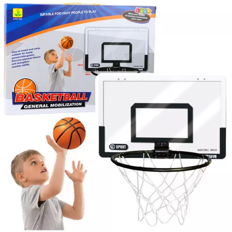 LEAN TOYS Basketbola komplekts ar aizmugures dēli, vairogu, stīpu, bumbu un sūkni
