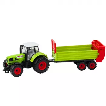 LEAN TOYS Traktors ar piekabi, berzes piedziņa, atverams pārsegs, durvis, zaļš