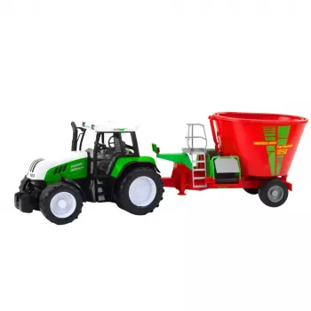 LEAN TOYS Zaļš lauksaimniecības traktors ar piekabi un barības maisītāju 50cm