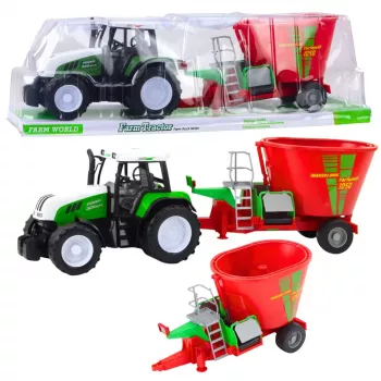 LEAN TOYS Zaļš lauksaimniecības traktors ar piekabi un barības maisītāju 50cm