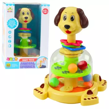 LEAN TOYS Interaktīvā griežamā virsotne mazuļiem - Suņu tēma ar krāsainām bumbiņām, mūzikas skaņām un mirgojošām gaismiņām