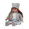 LEAN TOYS Bērnu lelle zilā kleitā, cepurē, džemperī, cimdos - 36,5 cm