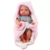LEAN TOYS Bērnu lelle pelēkā pidžamā ar rozā zaķa segu, 23 cm