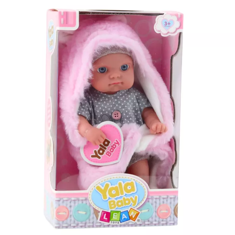 LEAN TOYS Bērnu lelle pelēkā pidžamā ar rozā zaķa segu, 23 cm