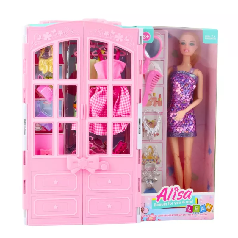LEAN TOYS Leļļu komplekts ar garderobes aksesuāriem, apģērbu, modes tērpiem meitenēm